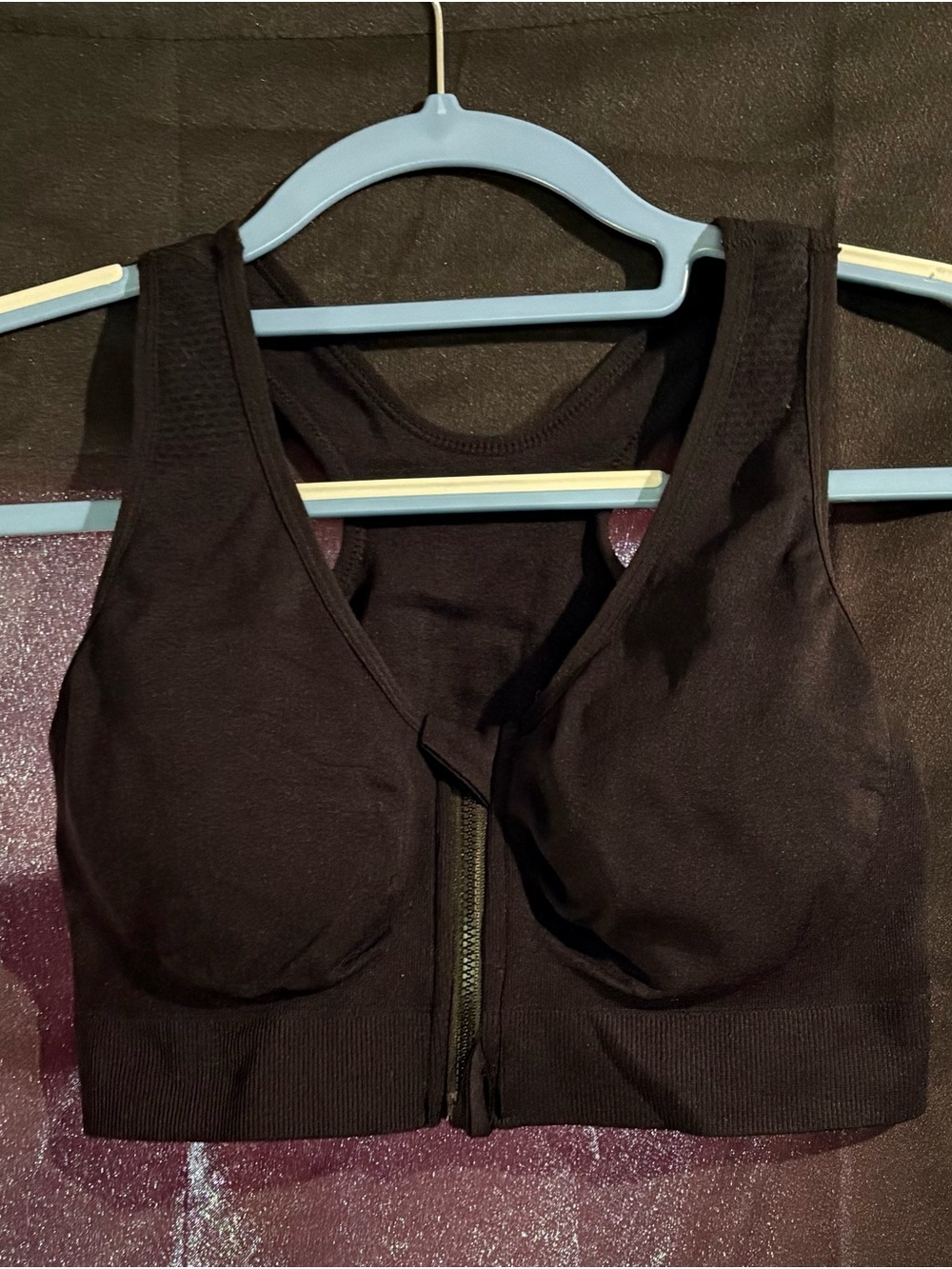 Source Unknown Black Front-Zip Support Sports Bra